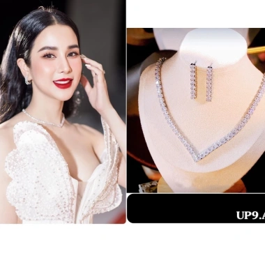 Đá sịn cao cấp - Bộ trang sức SZC00: Vòng cổ, khuyên tai sang chảnh, chỉ 180k