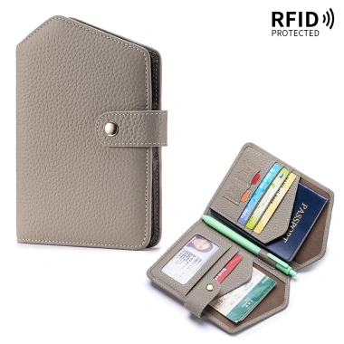 Da Thật Siêu Mỏng Đa Năng Hộ Chiếu và Túi Tài Liệu - Khe Cắm Thẻ, Giá Đỡ Vé, RFID Chống Trộm - 319.541 VND