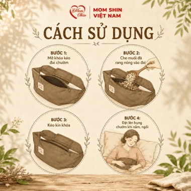 Đai chườm bụng MOM SHIN - Vải dày chịu nhiệt, dùng với muối thảo dược, giá 60.000 VND 3 Đai chườm bụng MOM SHIN - Vải dày chịu nhiệt, dùng với muối thảo dược, giá 60.000 VND 3
