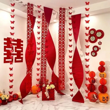 Dải giấy gấp nếp 3-4m, dải giấy gợn sóng, dây treo bướm trang trí Tết, cưới, Trung Thu - Giá chỉ 22.000đ