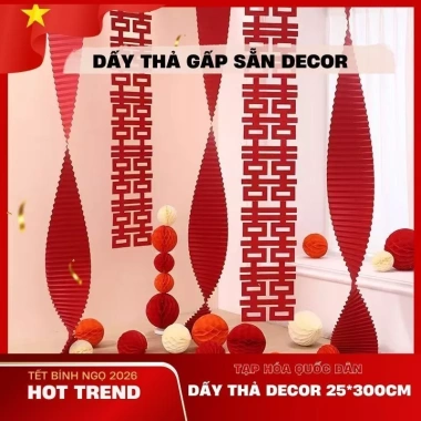 Dải giấy xếp dài xoắn gợn sóng - Đèn lồng Song Hỷ trang trí Tết 2.026, cưới hỏi, studio, quán cà phê - Giá chỉ 24.000₫