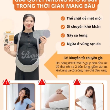 Đai nâng đỡ bụng bầu PEEWEES cao cấp màu xám - giảm đau lưng, ngăn rạn bụng, vải co giãn siêu mềm, hỗ trợ đổi size 3