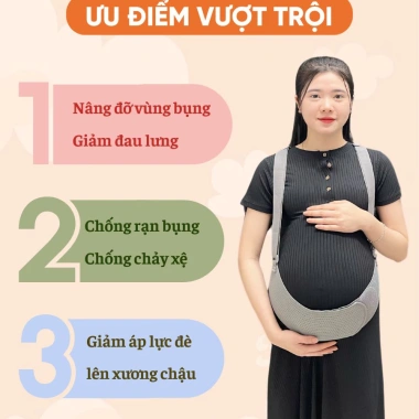 Đai nâng đỡ bụng bầu PEEWEES cao cấp màu xám - giảm đau lưng, ngăn rạn bụng, vải co giãn siêu mềm, hỗ trợ đổi size 4