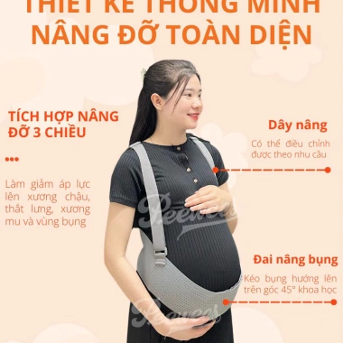 Đai nâng đỡ bụng bầu PEEWEES cao cấp màu xám - giảm đau lưng, ngăn rạn bụng, vải co giãn siêu mềm, hỗ trợ đổi size 5