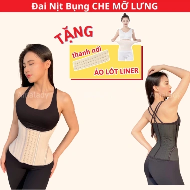 Đai Nịt Bụng Giảm Mỡ 19 Xương Đặc - Latex Siết Eo, Che Lưng, Tặng Nởi + Lót