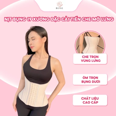 Đai Nịt Bụng Latex 19 Xương Đặc, Chống Gập Cuộn, Giảm Mỡ Lưng Tặng Lót + Nồi Size
