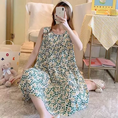 Đầm 2 dây vải Lanh Lụa siêu mát, váy ngủ bầu rộng, hoạ tiết xinh - chỉ 75.000₫ 3