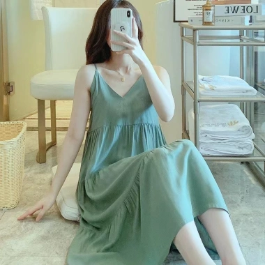 Đầm 2 dây vải Lanh Lụa siêu mát, váy ngủ bầu rộng, hoạ tiết xinh - chỉ 75.000₫ 33
