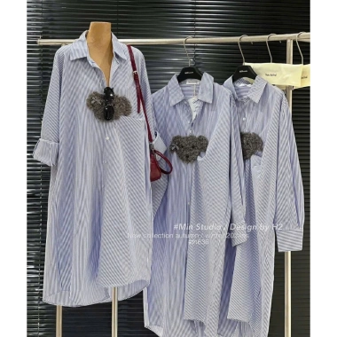 Đầm bầu công sở maxi dáng suông tay dài kẻ xanh trẻ trung, phối gấu nổi - Hot hit 194k 7