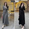 Đầm bầu len thừng cổ khuy mở body maxi dài tay thu đông, chất dày dặn, thích hợp công sở, dạo phố, dự tiệc - chỉ 149k