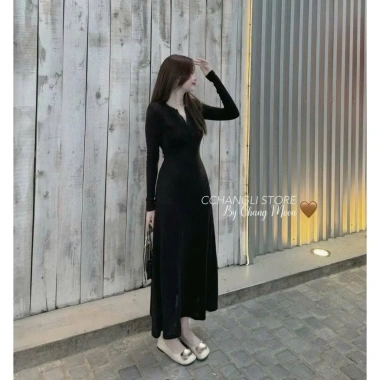 Đầm bầu len thừng cổ khuy mở body maxi dài tay thu đông, chất dày dặn, thích hợp công sở, dạo phố, dự tiệc - chỉ 149k 4