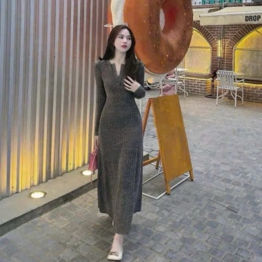 Đầm bầu len thừng cổ khuy mở body maxi dài tay thu đông, chất dày dặn, thích hợp công sở, dạo phố, dự tiệc - chỉ 149k 6