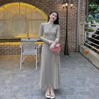 Đầm bầu len thừng cổ khuy mở body maxi dài tay thu đông, chất dày dặn, thích hợp công sở, dạo phố, dự tiệc - chỉ 149k 7