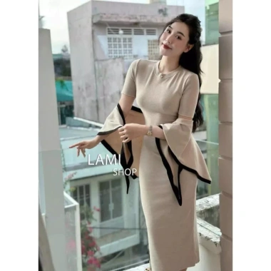 Đầm Bầu Mùa Đông MAIKA Len Dài Qua Gối và Khăn Choàng Công Sở Thời Trang 2.026 4