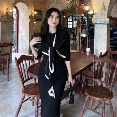 Đầm Bầu Mùa Đông MAIKA Len Dài Qua Gối và Khăn Choàng Công Sở Thời Trang 2.026 6