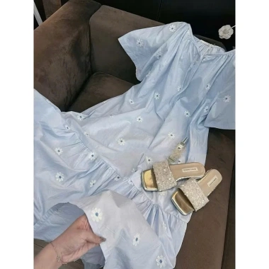 Đầm bầu tiểu thư cộc tay mùa hè công sở dạo phố, dáng suông đuôi cá, cài cúc trắng - Giá ưu đãi 169.000₫ 6