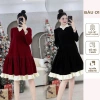 Đầm bầu tiểu thư công sở thu đông dài tay, dáng suông form rộng freesize, chất nhung dày ấm áp - 168k