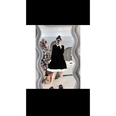 Đầm bầu tiểu thư công sở thu đông dài tay, dáng suông form rộng freesize, chất nhung dày ấm áp - 168k 2