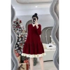 Đầm bầu tiểu thư công sở thu đông dài tay, dáng suông form rộng freesize, chất nhung dày ấm áp - 168k 3