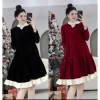 Đầm bầu tiểu thư công sở thu đông dài tay, dáng suông form rộng freesize, chất nhung dày ấm áp - 168k 5