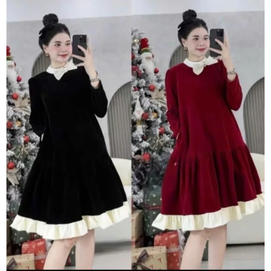 Đầm bầu tiểu thư công sở thu đông dài tay, dáng suông form rộng freesize, chất nhung dày ấm áp - 168k 5