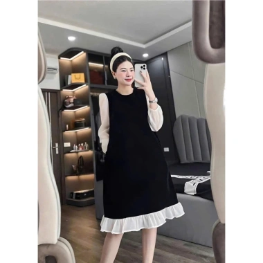 Đầm bầu tiểu thư công sở thu đông dài tay, dáng suông form rộng freesize, chất nhung dày ấm áp - 168k 7