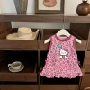 Đầm Bé 0-3Y Leopard Kitty Nơ Không Tay Mùa Hè Thoáng Khí, Thời Trang Nhiệt Đới