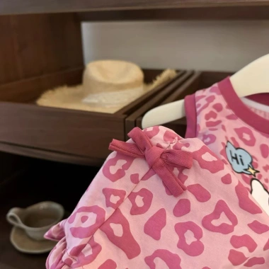 Đầm Bé 0-3Y Leopard Kitty Nơ Không Tay Mùa Hè Thoáng Khí, Thời Trang Nhiệt Đới 3