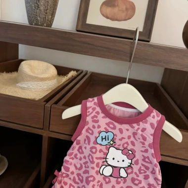 Đầm Bé 0-3Y Leopard Kitty Nơ Không Tay Mùa Hè Thoáng Khí, Thời Trang Nhiệt Đới 4