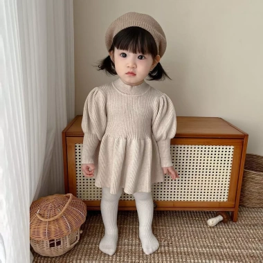 Đầm Bé Gái Hàn Quốc Thu Đông Dệt Kim Áo Len Tay Ấm Áp - Đèn Lồng Phong Cách Công Chúa, Giá Ưu Đãi 532k 7