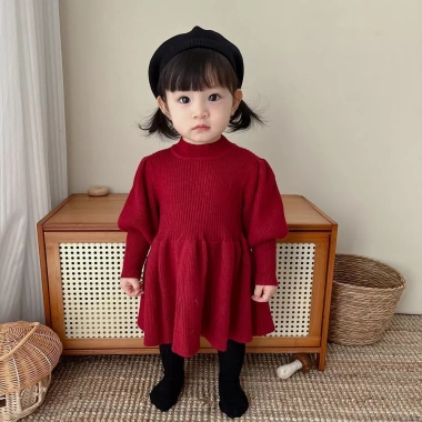 Đầm Bé Gái Hàn Quốc Thu Đông Dệt Kim Áo Len Tay Ấm Áp - Đèn Lồng Phong Cách Công Chúa, Giá Ưu Đãi 532k 8