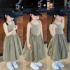 Đầm bé gái nâu sát nách, hở lưng 2 dây dáng bồng chữ A, chất thô mềm mịn, phù hợp 8‑35kg - Giá chỉ 129.000₫ 4