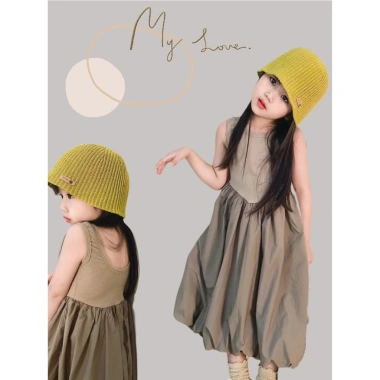 Đầm bé gái nâu sát nách, hở lưng 2 dây dáng bồng chữ A, chất thô mềm mịn, phù hợp 8‑35kg - Giá chỉ 129.000₫