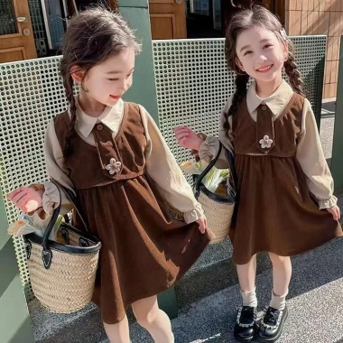 Đầm bé gái Preppy hai mảnh mùa xuân thu, ngọt ngào, giảm giá 20% chỉ 193.743 VND 3