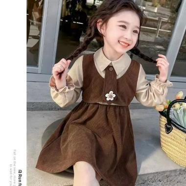 Đầm bé gái Preppy hai mảnh mùa xuân thu, ngọt ngào, giảm giá 20% chỉ 193.743 VND 4