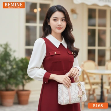 Đầm BEMINE cổ đức tay dài dáng chữ A, túi tiện, phong cách công sở - B168, chỉ 299.000₫