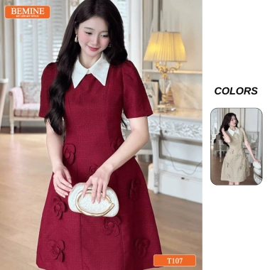 Đầm BEMINE cổ đức tùng, váy đính hoa cao cấp dáng chữ A - Tiệc sang, chỉ 569k