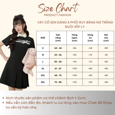 Đầm BIGSIZE Mèo Ú dáng A, ruy băng nơ trắng, cổ sen, đuôi xếp ly - Thanh lịch, giảm giá 319.000₫