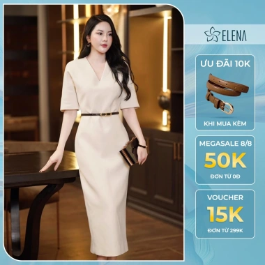 Đầm Body Dáng Dài ELENA Cổ Tim Sang Trọng - Váy Công Sở V24 Giá 319k