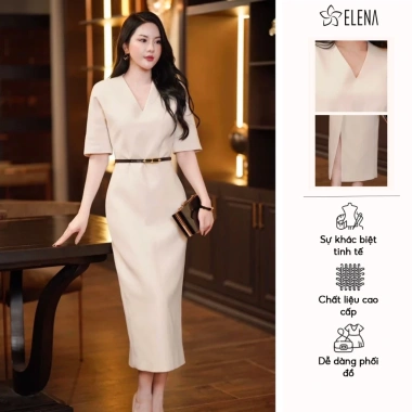 Đầm Body Dáng Dài ELENA Cổ Tim Sang Trọng - Váy Công Sở V24 Giá 319k