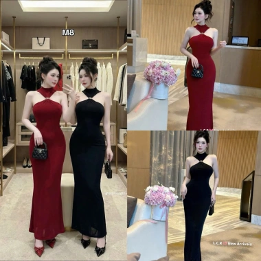 Đầm body maxi sang chảnh cổ yếm khuy vàng LCR - Đi tiệc Tết, giảm giá 358k 2