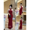 Đầm body maxi sang chảnh cổ yếm khuy vàng LCR - Đi tiệc Tết, giảm giá 358k 6