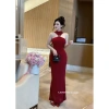 Đầm body maxi sang chảnh cổ yếm khuy vàng LCR - Đi tiệc Tết, giảm giá 358k 7