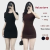 Đầm Body Nữ Dáng Ngắn Cổ Tròn Cộc Tay Thun Cotton Co Giãn Mini Ôm Dáng 377