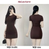 Đầm Body Nữ Dáng Ngắn Cổ Tròn Cộc Tay Thun Cotton Co Giãn Mini Ôm Dáng 377 2