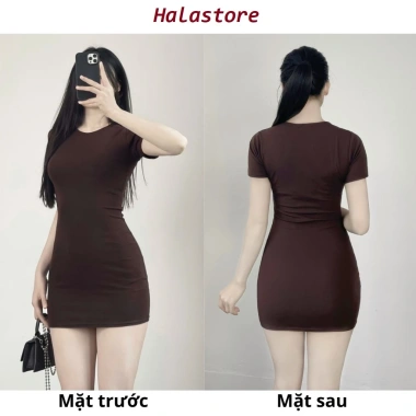 Đầm Body Nữ Dáng Ngắn Cổ Tròn Cộc Tay Thun Cotton Co Giãn Mini Ôm Dáng 377 2
