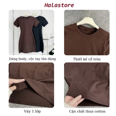 Đầm Body Nữ Dáng Ngắn Cổ Tròn Cộc Tay Thun Cotton Co Giãn Mini Ôm Dáng 377 3