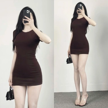 Đầm Body Nữ Dáng Ngắn Cổ Tròn Cộc Tay Thun Cotton Co Giãn Mini Ôm Dáng 377 10