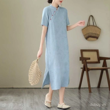 Đầm chữ A retro vải lanh jacquard cotton cổ đứng cải tiến, vừa tay, mát mẻ mùa hè - Giá chỉ 398.333₫ 3 Đầm chữ A retro vải lanh jacquard cotton cổ đứng cải tiến, vừa tay, mát mẻ mùa hè - Giá chỉ 398.333₫ 3