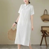 Đầm chữ A retro vải lanh jacquard cotton cổ đứng cải tiến, vừa tay, mát mẻ mùa hè - Giá chỉ 398.333₫ 4